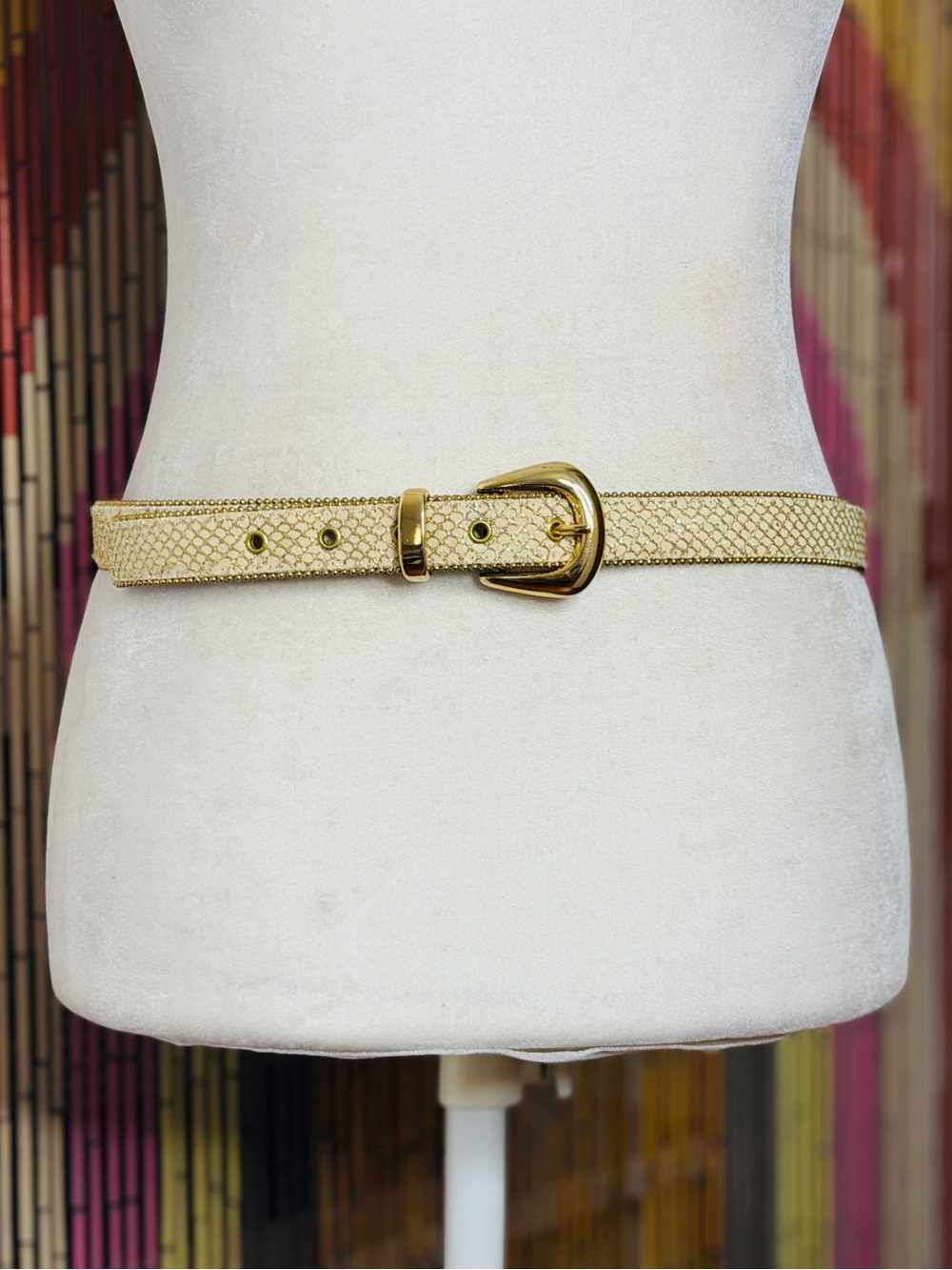 80s Cream Gold Fishnet Overlay Belt